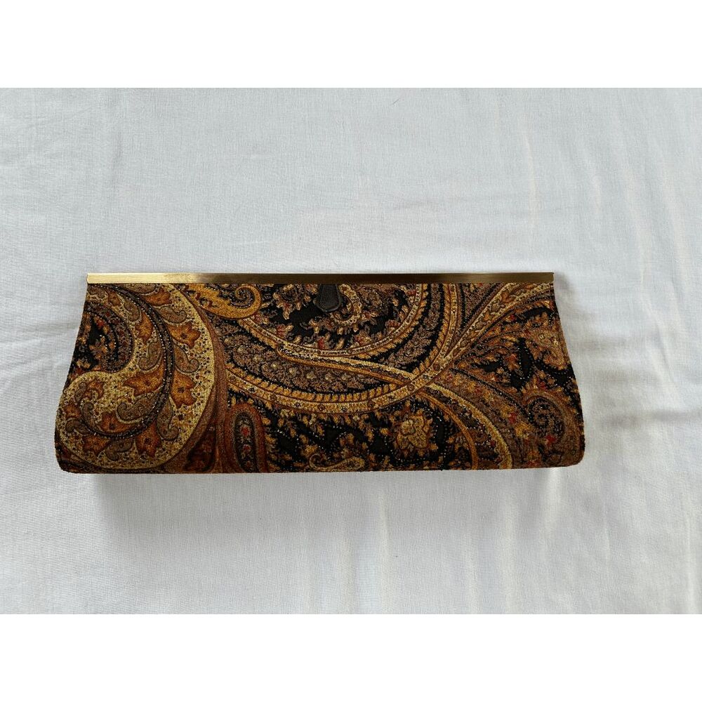 Chinese Laundry Clutch, Medium Size Handbag, Brown, Gold, Glitter, Velvety